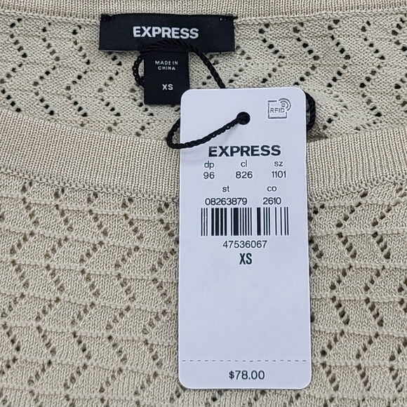 Express Striped Ruffle Flutter Sleeve Knit Top Sweater Black Sandshell Beige XS - Picture 10 of 13